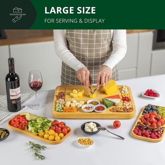 ROYAL CRAFT WOOD Bamboo Cheese Board and Knife Set with Charcuterie Board & Serv - Picture 2 of 6